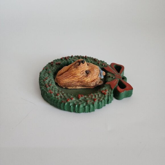 Earl Sherwan Charmstone Yorkie Dog Profile In Wreath Christmas Tree Ornament - Picture 5 of 8